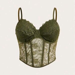 Navy Green Sheer Lace Corset Cami Top NWOT 3XL (18)